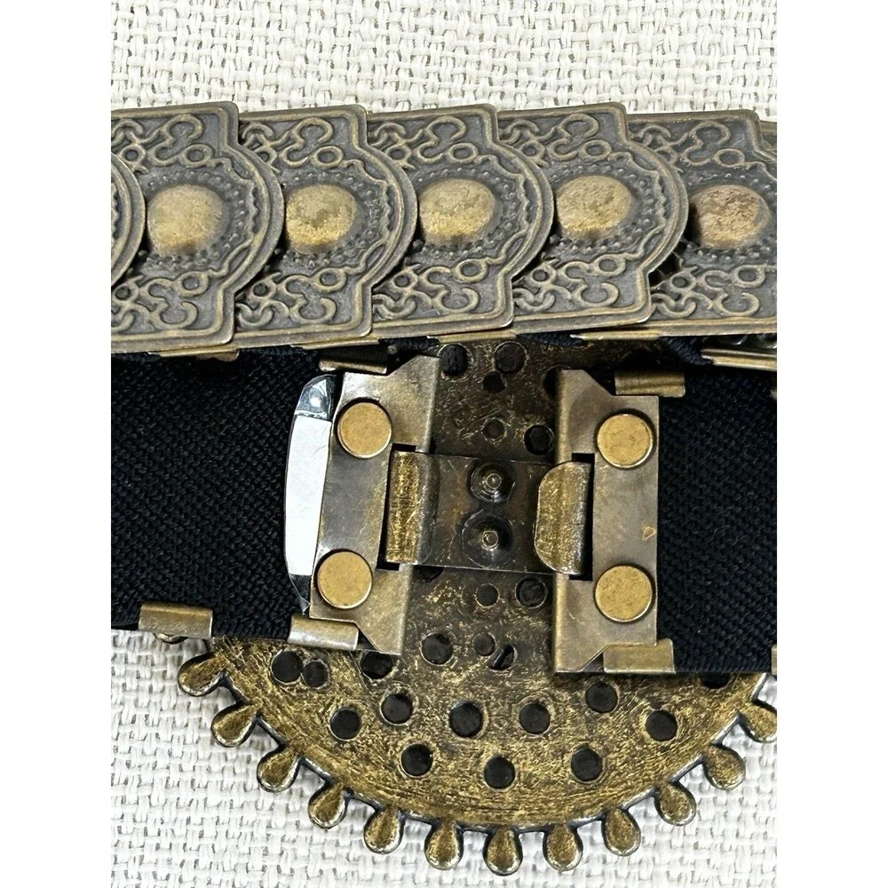 Women's Elastic Stretch Belt Metal Rhinestone Jewels Conch Statement Boho Hippie - Picture 6 of 7